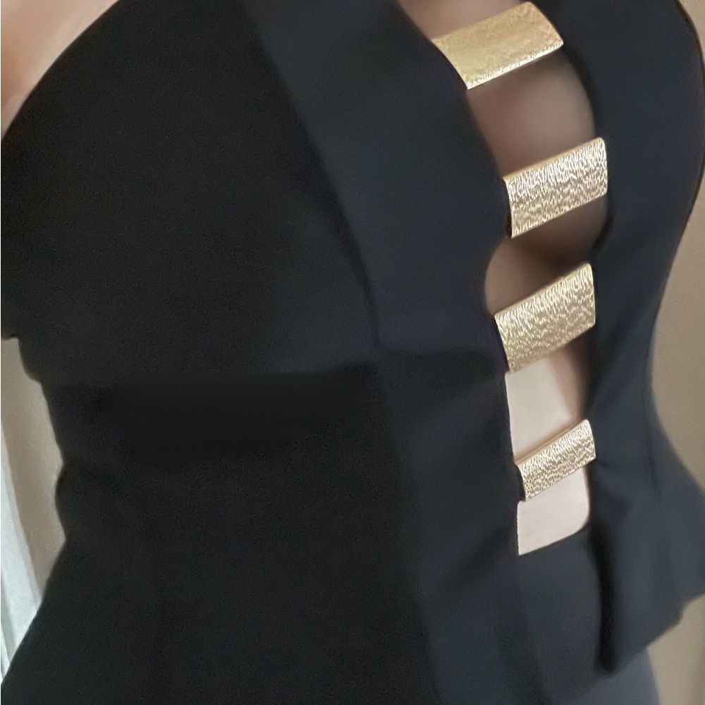Fashion Nova Black Crop Top with Gold Accent Bars